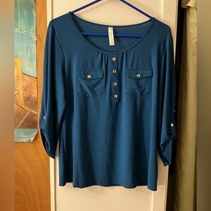 Teal Roll-Sleeve Top